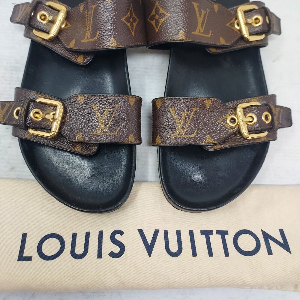 Louis Vuitton Brown Buckle Bom Dia Monogram Flat Slide Sandal - Picture 7 of 13